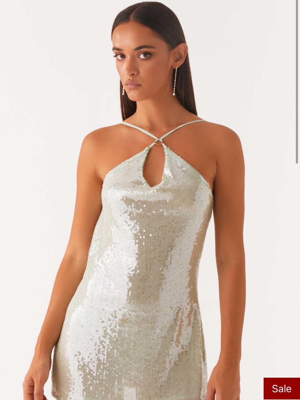 Sequin Halter Keyhole Mini Dress - Silver